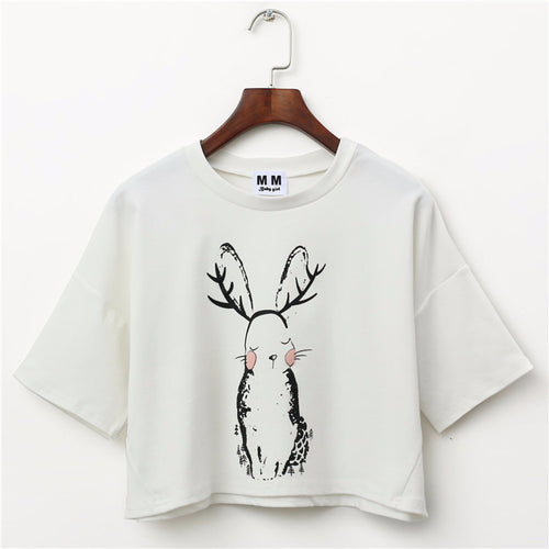 Load image into Gallery viewer, Cute Rabbit Printed Harajuku Crop Top Shirt-women-wanahavit-White-One Size-wanahavit
