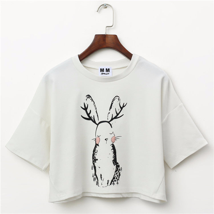 Cute Rabbit Printed Harajuku Crop Top Shirt-women-wanahavit-White-One Size-wanahavit