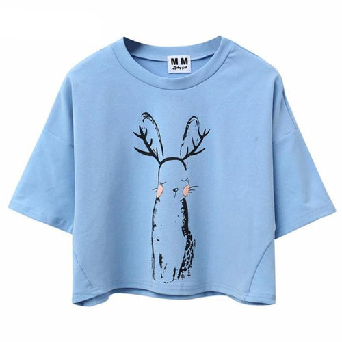 Load image into Gallery viewer, Cute Rabbit Printed Harajuku Crop Top Shirt-women-wanahavit-Blue-One Size-wanahavit
