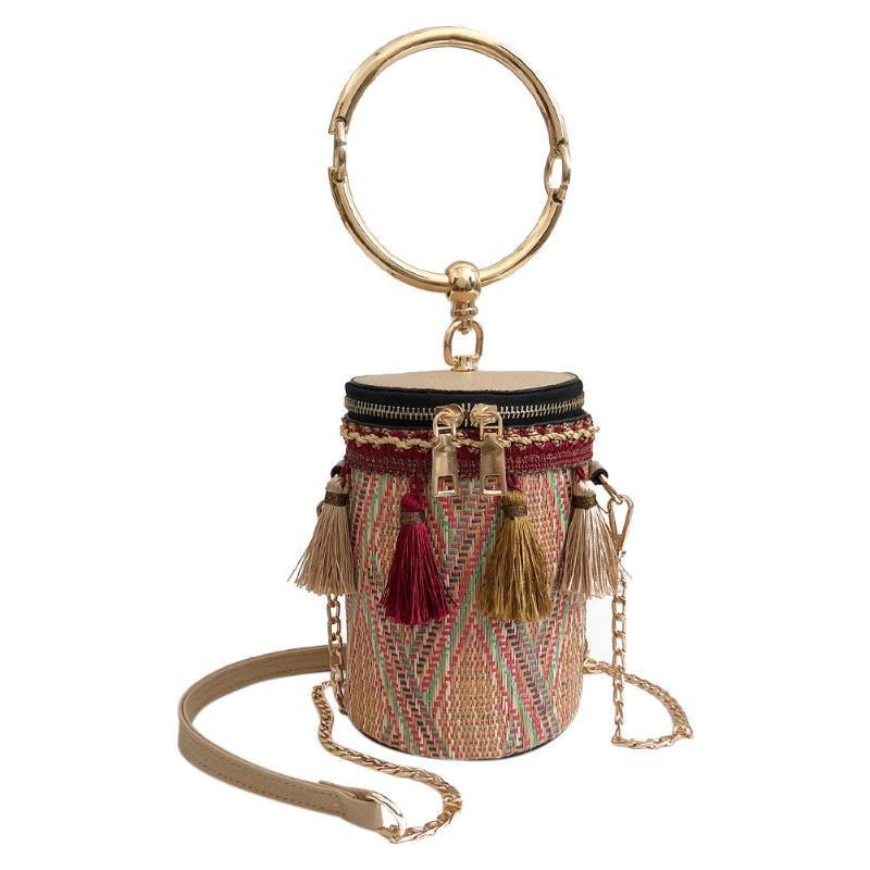 Japan Style Bucket Cylindrical Straw Handbag-women-wanahavit-Red-wanahavit