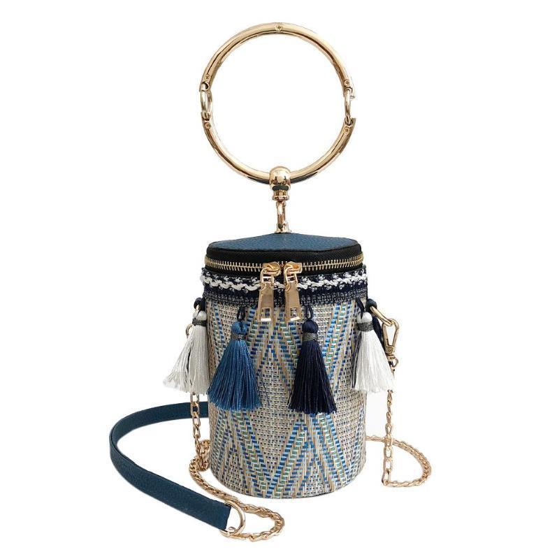 Japan Style Bucket Cylindrical Straw Handbag-women-wanahavit-Blue-wanahavit