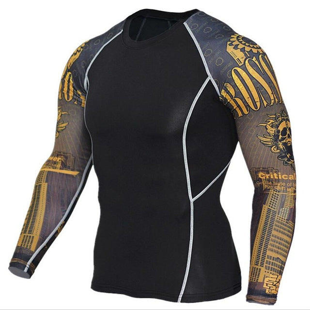 MMA Crossfit Printed Compression Long Sleeve Shirt-men fitness-wanahavit-TC117-Asian S-wanahavit