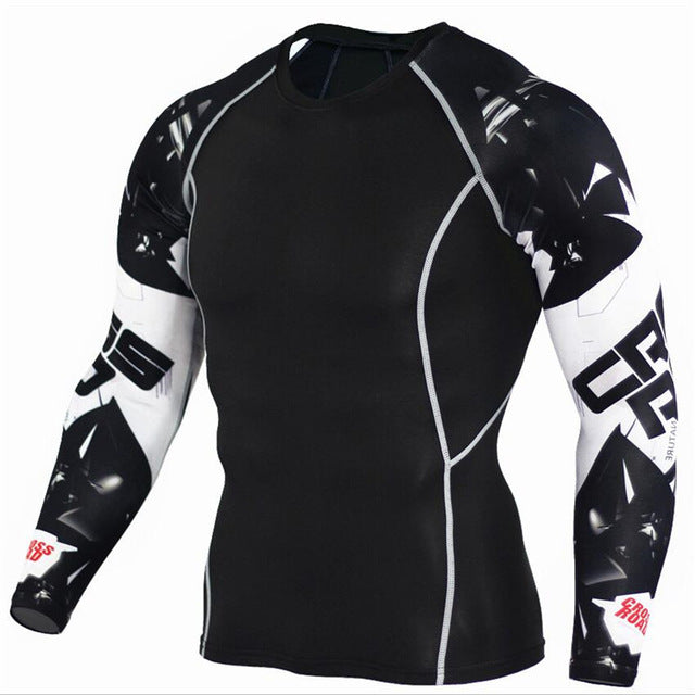 MMA Crossfit Printed Compression Long Sleeve Shirt-men fitness-wanahavit-TC116-Asian S-wanahavit