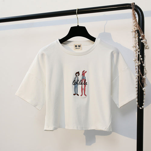 Load image into Gallery viewer, Ohh Lala Print Harajuku Style Crop Top Shirt-women-wanahavit-White-One Size-wanahavit
