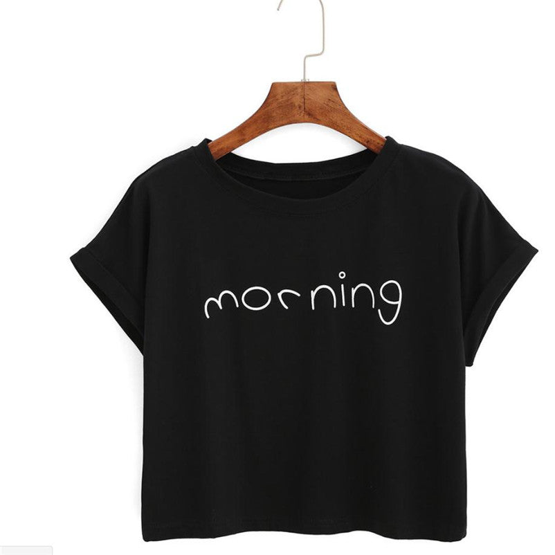 Morning Print Harajuku Style Crop Top Shirt-women-wanahavit-Black-One Size-wanahavit