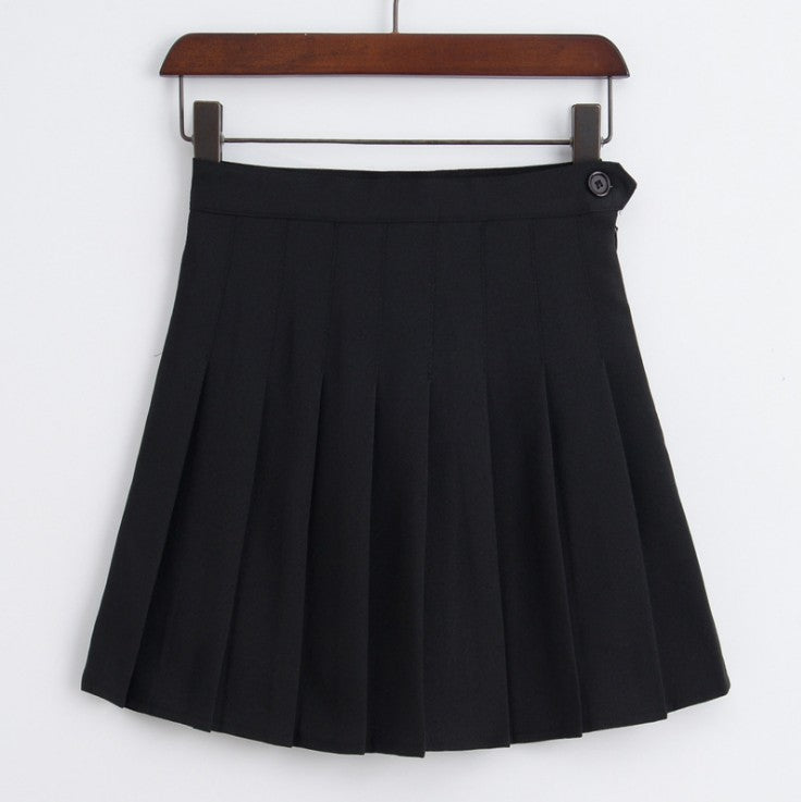 High Waist Solid Pleated Mini Skirts-women-wanahavit-Black-M-wanahavit