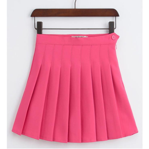 Load image into Gallery viewer, High Waist Solid Pleated Mini Skirts-women-wanahavit-Pink-M-wanahavit

