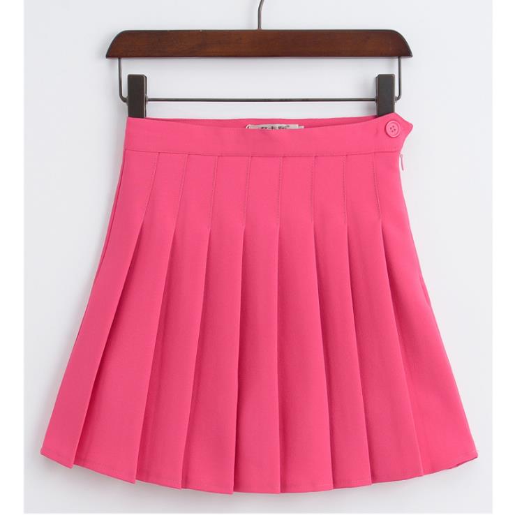 High Waist Solid Pleated Mini Skirts-women-wanahavit-Pink-M-wanahavit