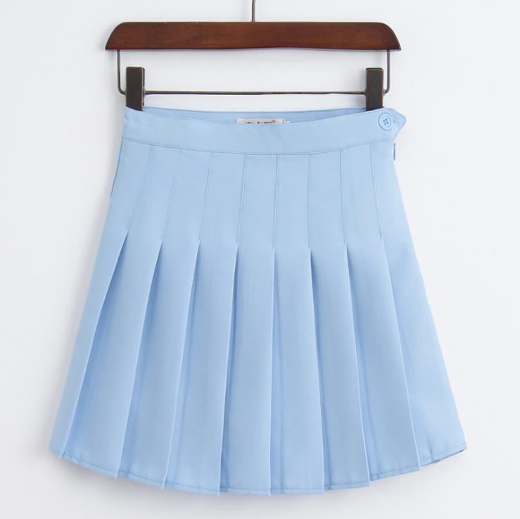 High Waist Solid Pleated Mini Skirts-women-wanahavit-Sky Blue-M-wanahavit