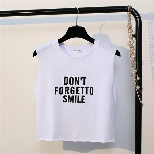 Load image into Gallery viewer, Dont Forget to Smile Harajuku Style Crop Top Shirt-women-wanahavit-White-One Size-wanahavit
