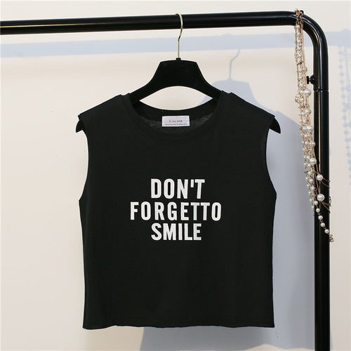Load image into Gallery viewer, Dont Forget to Smile Harajuku Style Crop Top Shirt-women-wanahavit-Black-One Size-wanahavit

