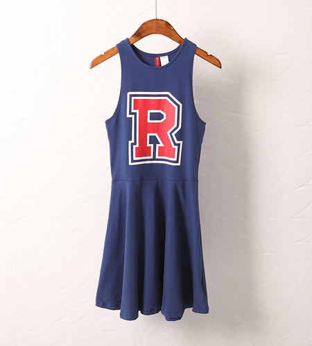 R Printed Cheer Leader Sleeveless Dress-women-wanahavit-Blue-L-wanahavit