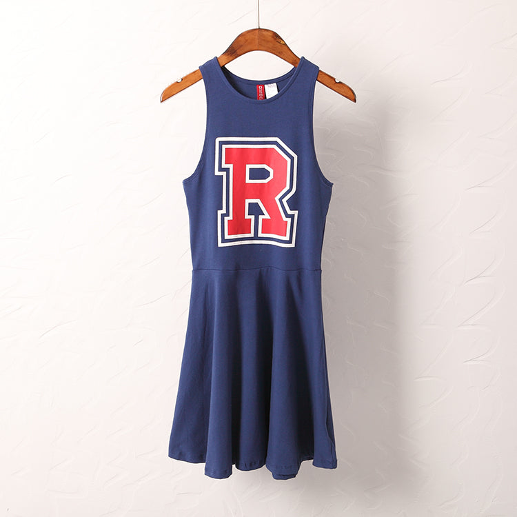 R Printed Cheer Leader Sleeveless Dress-women-wanahavit-Blue-L-wanahavit