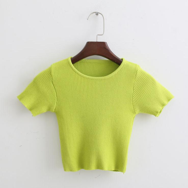 Elastic Slim Fit Knitted Crop Top Shirt-women-wanahavit-Green-One Size-wanahavit