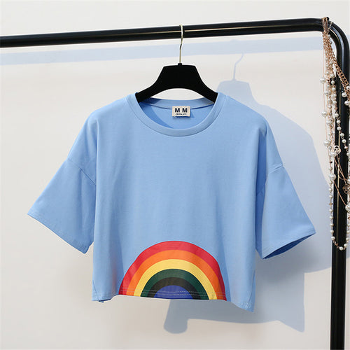 Load image into Gallery viewer, Rainbow Print Harajuku Style Crop Top Shirt-women-wanahavit-Blue-One Size-wanahavit
