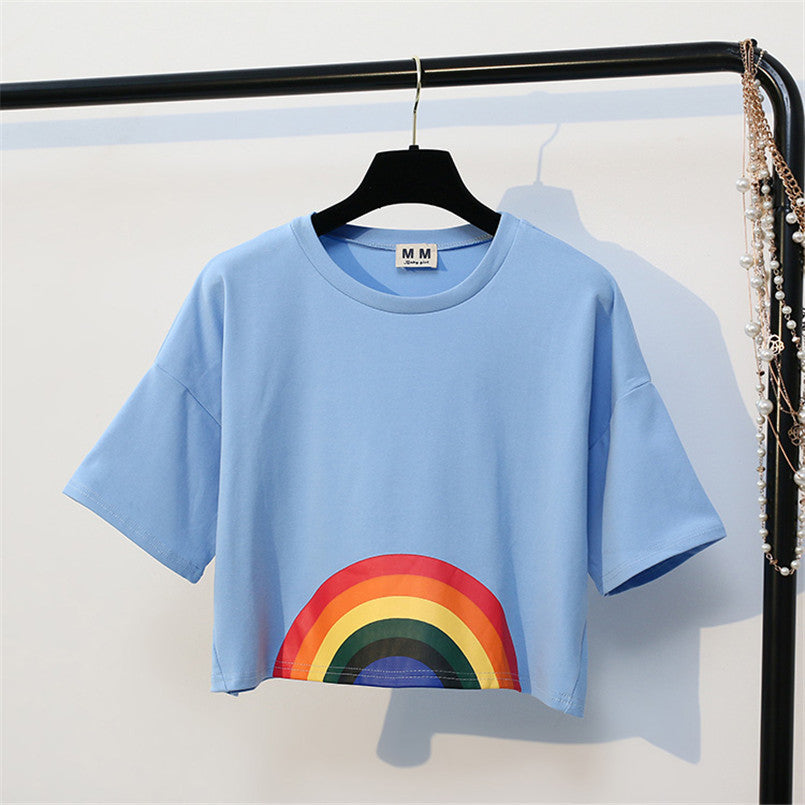 Rainbow Print Harajuku Style Crop Top Shirt-women-wanahavit-Blue-One Size-wanahavit