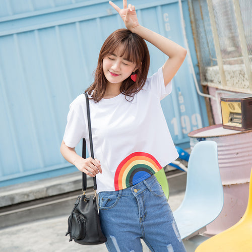 Load image into Gallery viewer, Rainbow Print Harajuku Style Crop Top Shirt-women-wanahavit-White-One Size-wanahavit
