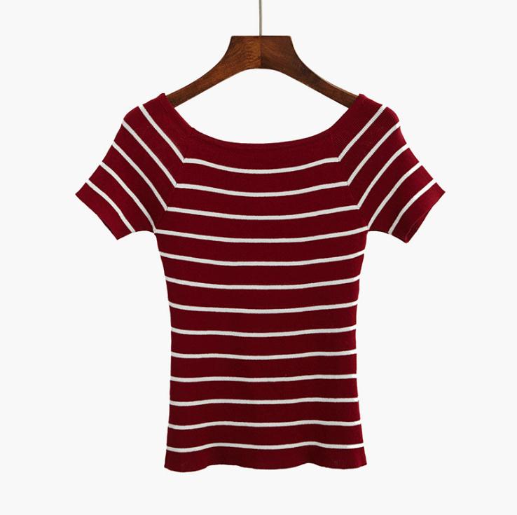 Slim Fit Striped Crochet Shirt-women-wanahavit-Red-One Size-wanahavit