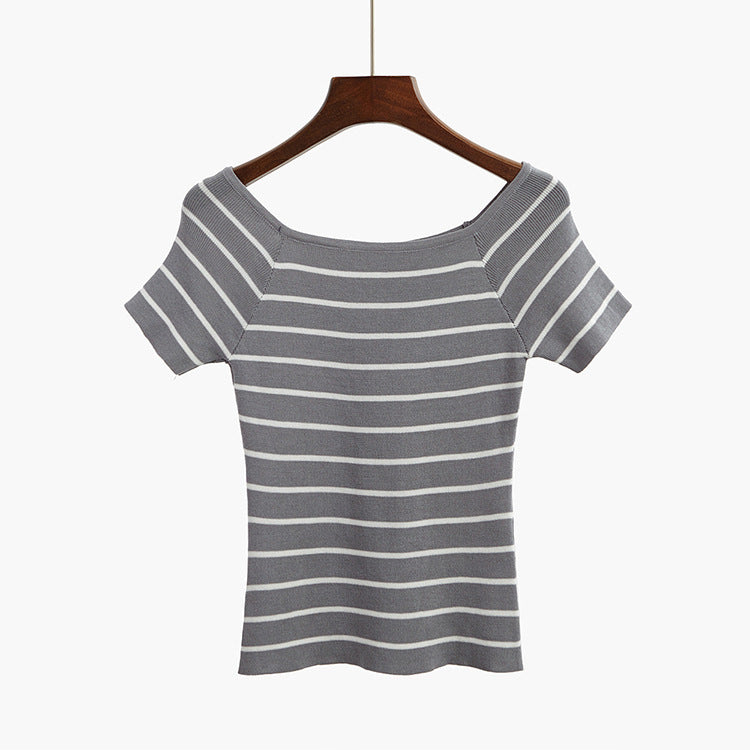Slim Fit Striped Crochet Shirt-women-wanahavit-Silver-One Size-wanahavit