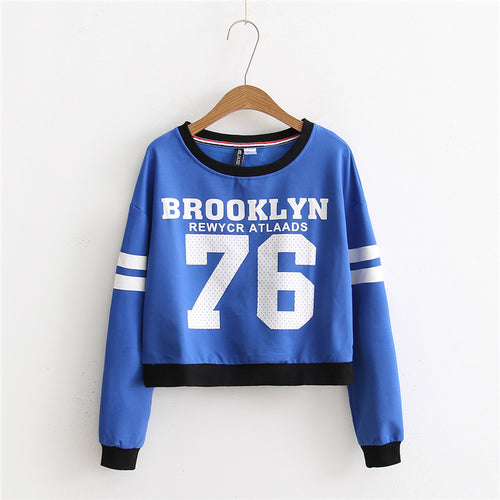 Load image into Gallery viewer, Brooklyn 76 Crop Top Long Sleeve Sweatshirt-women-wanahavit-Blue-M-wanahavit
