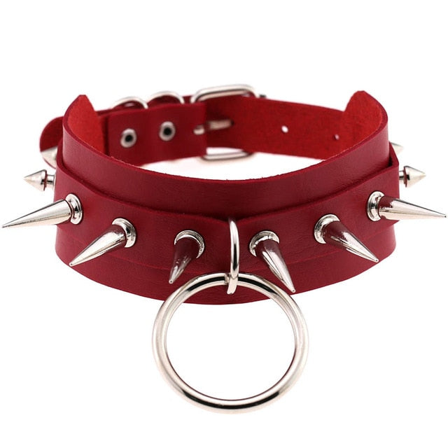 Necklace Rivet PU Leather Round Torque Choker-unisex-wanahavit-Red-wanahavit