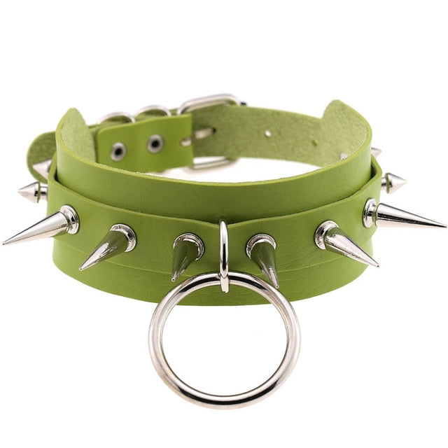 Necklace Rivet PU Leather Round Torque Choker-unisex-wanahavit-Green-wanahavit