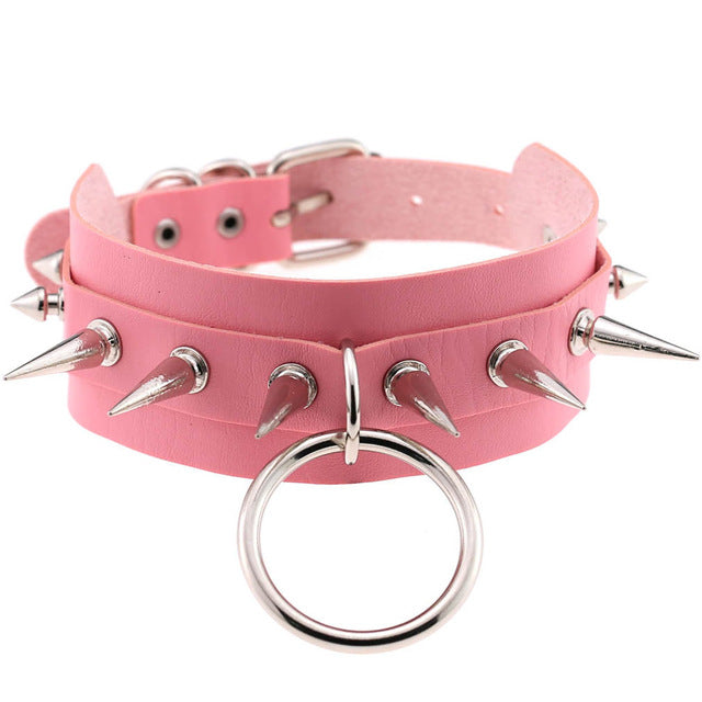 Necklace Rivet PU Leather Round Torque Choker-unisex-wanahavit-Pink-wanahavit
