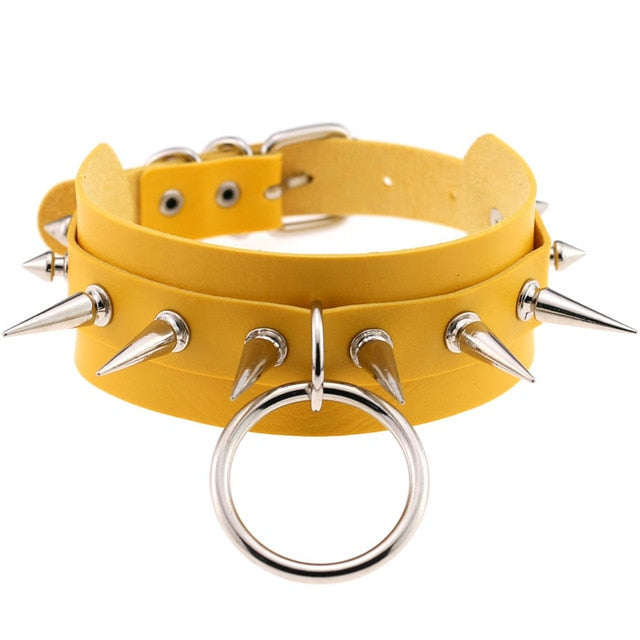 Necklace Rivet PU Leather Round Torque Choker-unisex-wanahavit-Yellow-wanahavit