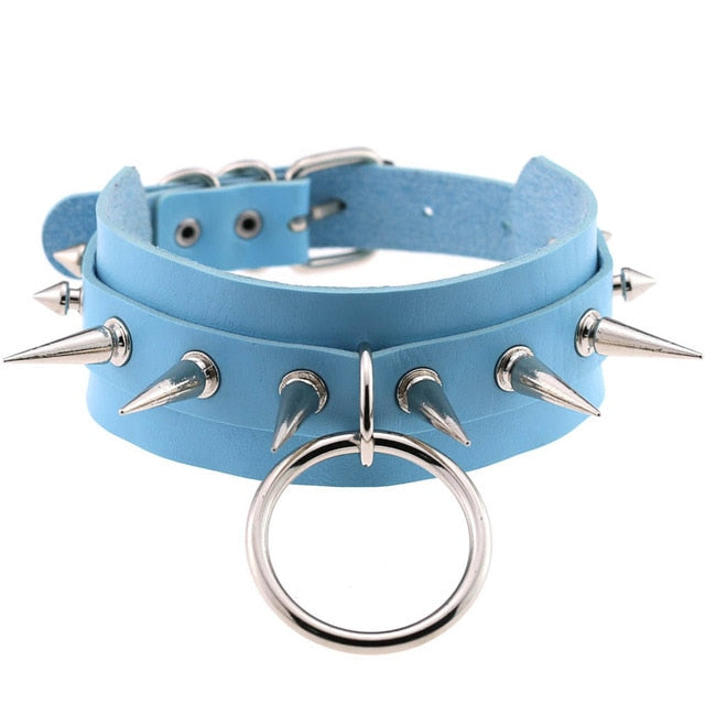 Necklace Rivet PU Leather Round Torque Choker-unisex-wanahavit-Light Blue-wanahavit