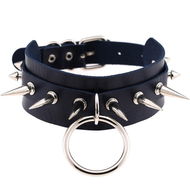 Necklace Rivet PU Leather Round Torque Choker-unisex-wanahavit-Dark Blue-wanahavit