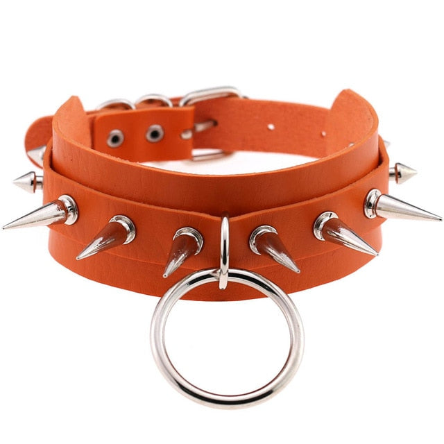 Necklace Rivet PU Leather Round Torque Choker-unisex-wanahavit-Orange-wanahavit