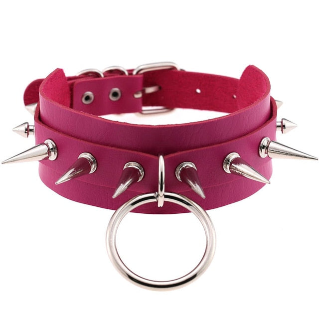 Necklace Rivet PU Leather Round Torque Choker-unisex-wanahavit-Rose Red-wanahavit
