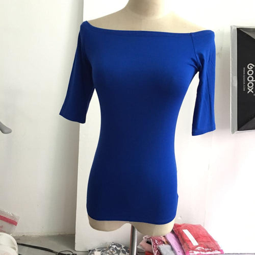 Load image into Gallery viewer, Sexy Off The Shoulder Solid Color Shirt-women-wanahavit-blue half sleeve-S-wanahavit
