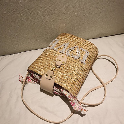 Load image into Gallery viewer, Pearl Love Beach Handmade Straw Shoulder Bag-women-wanahavit-Khaki-wanahavit
