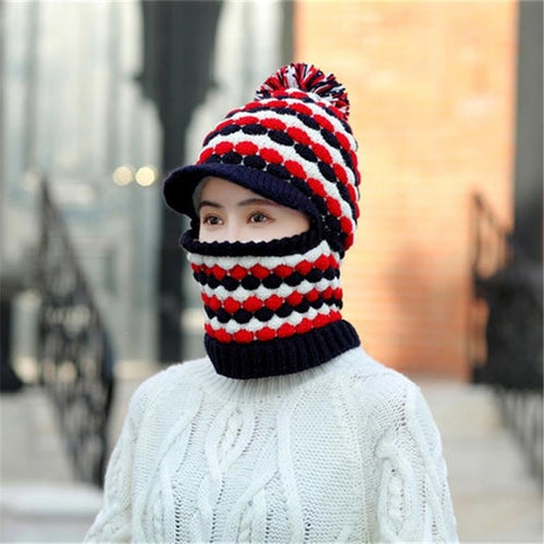 Load image into Gallery viewer, Windproof Keep Thick Pompoms Balaclava Outdoor Knitted Woolen Warm Winter Cap
