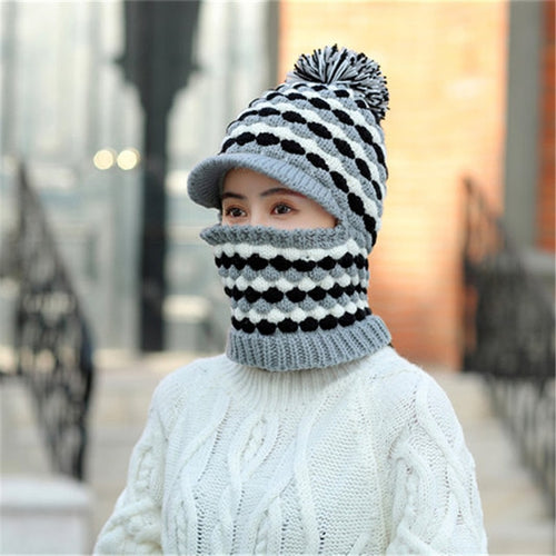 Load image into Gallery viewer, Windproof Keep Thick Pompoms Balaclava Outdoor Knitted Woolen Warm Winter Cap
