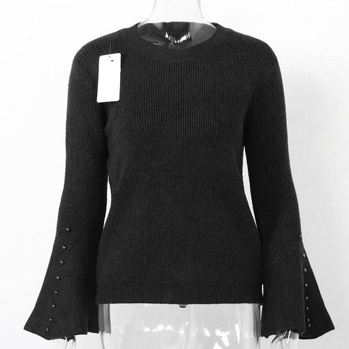 Load image into Gallery viewer, Knitted Solid Color Flare Long Sleeve Sweater-women-wanahavit-Black-One Size-wanahavit
