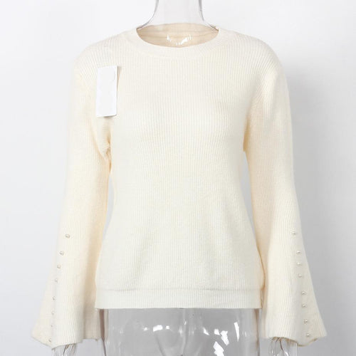 Load image into Gallery viewer, Knitted Solid Color Flare Long Sleeve Sweater-women-wanahavit-White-One Size-wanahavit
