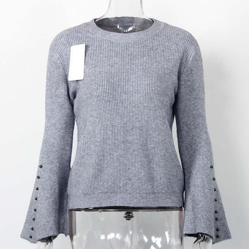 Load image into Gallery viewer, Knitted Solid Color Flare Long Sleeve Sweater-women-wanahavit-Gray-One Size-wanahavit
