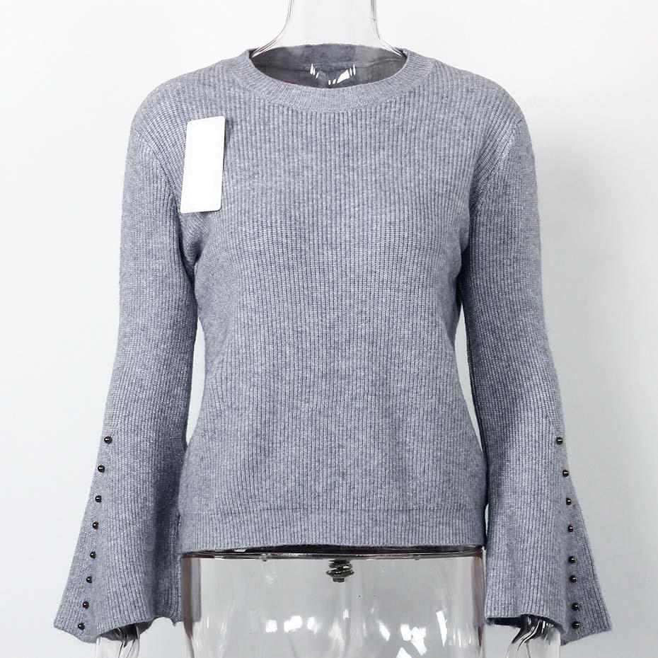 Knitted Solid Color Flare Long Sleeve Sweater-women-wanahavit-Gray-One Size-wanahavit