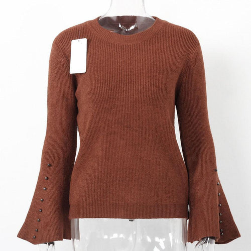 Load image into Gallery viewer, Knitted Solid Color Flare Long Sleeve Sweater-women-wanahavit-Red-One Size-wanahavit
