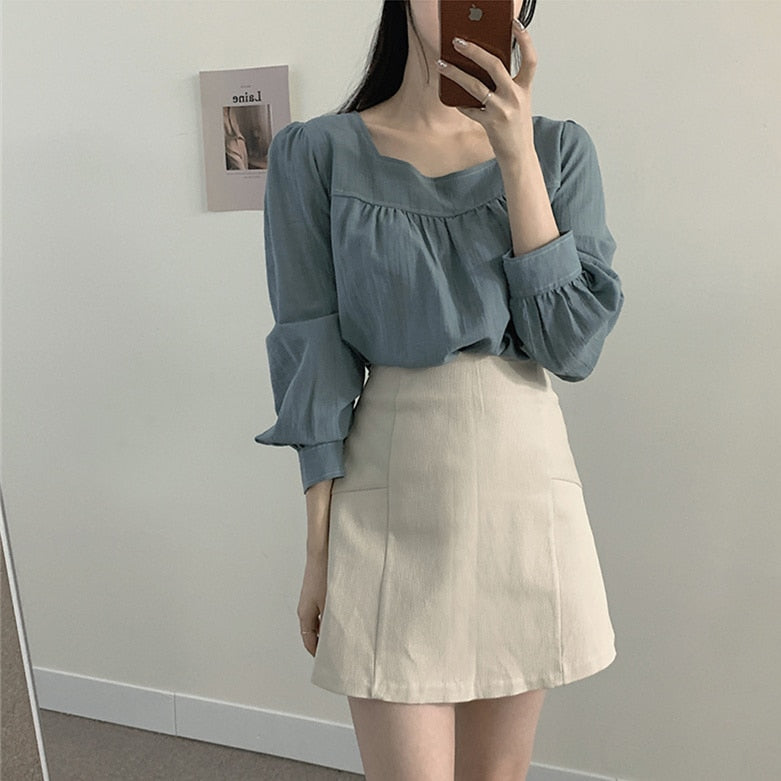 Spring Long sleeves high waist A Line skirts two piece suits oversize loose Long Sleeve