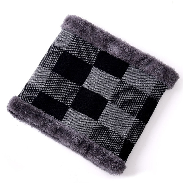 Brim Stylish Fur Lined Soft Beanie Lattice Design Thick Outdoor Knitted Woolen Warm Winter Cap