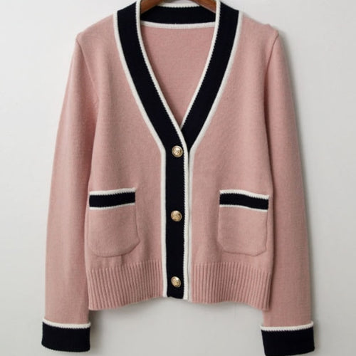 Load image into Gallery viewer, South Korea Chic Brim Contrast Color Sweet Knitted Cardigan
