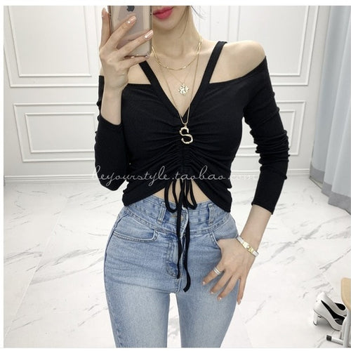 Load image into Gallery viewer, Spring Sexy Lace Up Off Shoulder Slim Fit Long Sleeve
