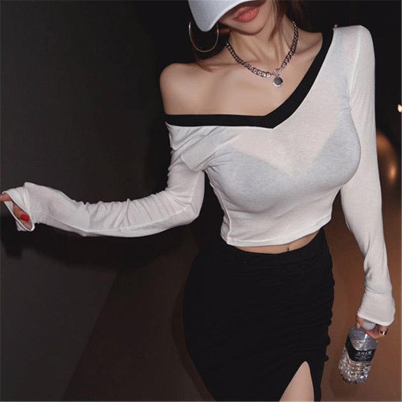 Spring Sexy Elastic Korean Style Skinny Slim Fit Long Sleeve Tops #2222