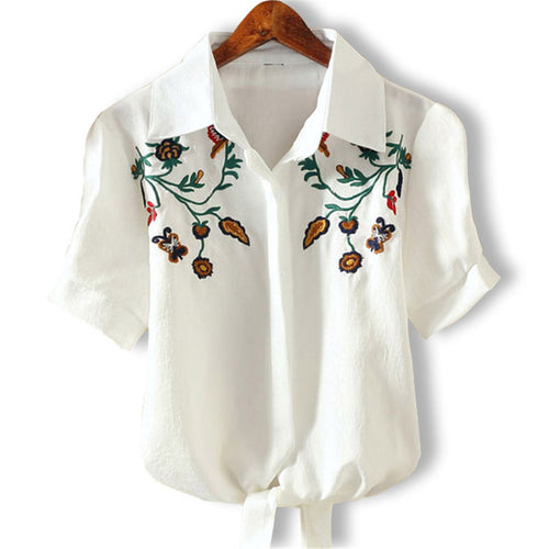 Load image into Gallery viewer, Embroidered Kimono Pinstripe Hem Short Puff Sleeve Blouse-women-wanahavit-XM6688butterfly-S-wanahavit
