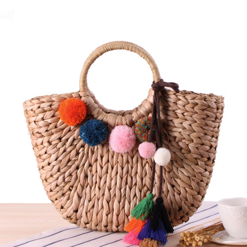 Tassel Rattan Beach Straw Handmade Tote Bag-women-wanahavit-Hairball Bag-wanahavit