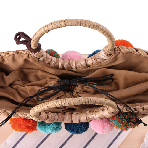 Load image into Gallery viewer, Tassel Rattan Beach Straw Handmade Tote Bag-women-wanahavit-Hairball Bag-wanahavit

