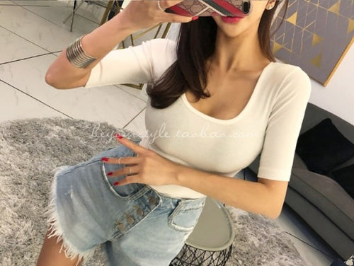 Load image into Gallery viewer, Summer Sexy Elastic Korean Style Slim Fit Solid Colored Long Sleeve
